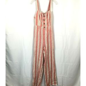 NWT Romeo & Juliet Couture Jumpsuit Womens Sz S Pink Striped‎ Linen Sleeveless